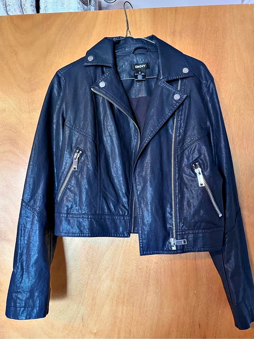 DKNY Navy Blue Cropped Moto Biker Jacket – Size XS